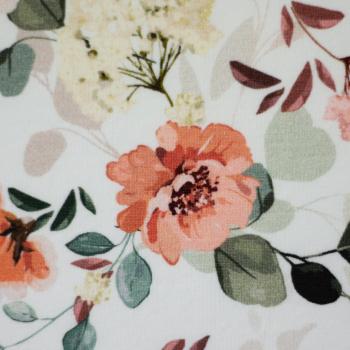 Preview: Baumwolljersey Blüten Apricot/Weiß Töne auf Weiß by Swafing